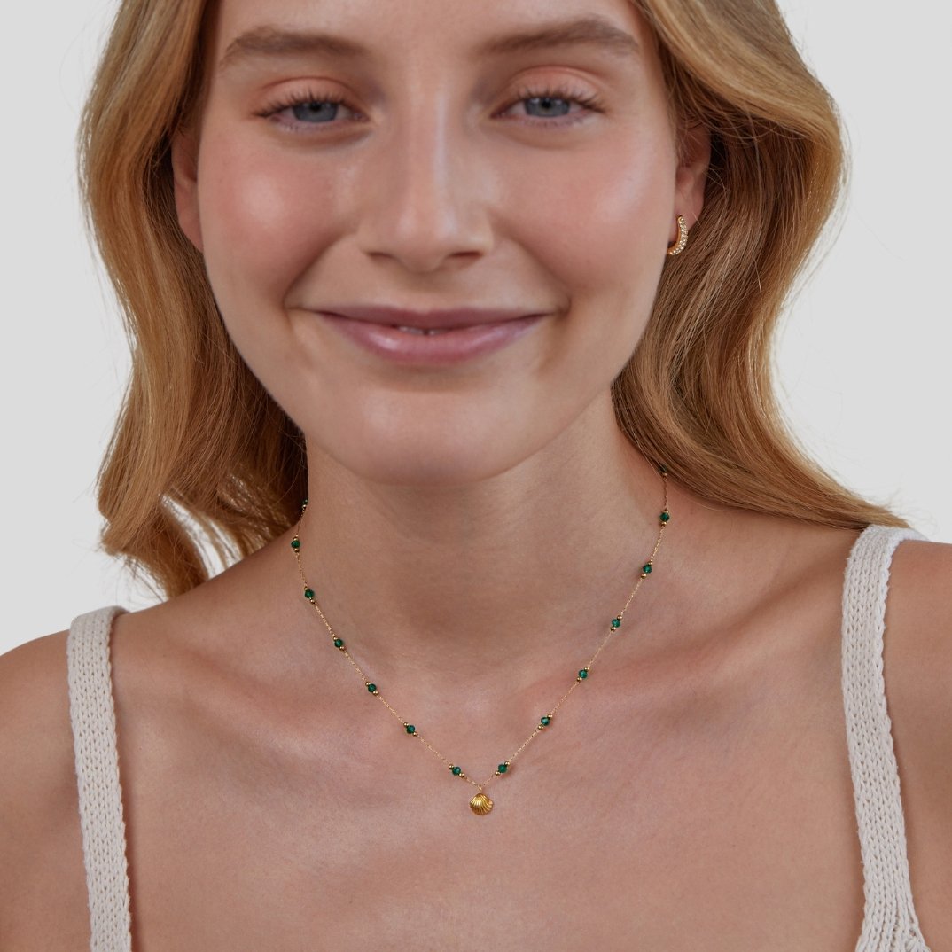 Nerissa Gouden Schelp & Groene Kralen Ketting