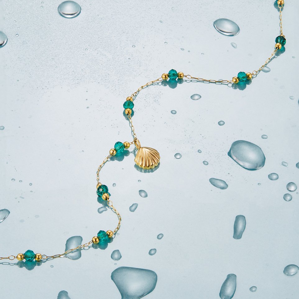 Nerissa Gouden Schelp & Groene Kralen Ketting