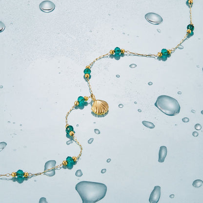 Nerissa Gouden Schelp & Groene Kralen Ketting