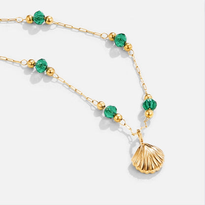 Nerissa Gouden Schelp & Groene Kralen Ketting