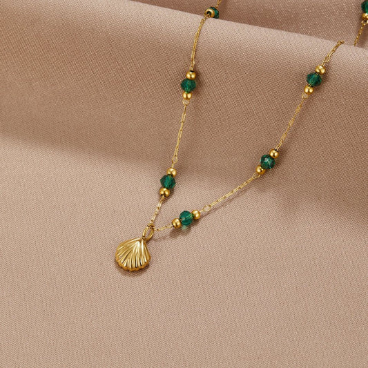 Nerissa Gouden Schelp & Groene Kralen Ketting