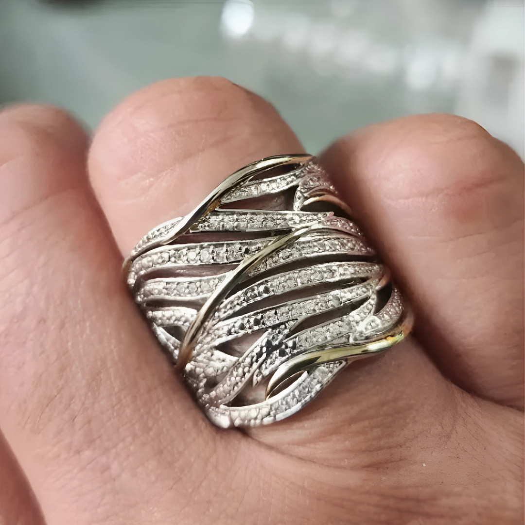 Zilveren en Gouden Geweven Band Ring