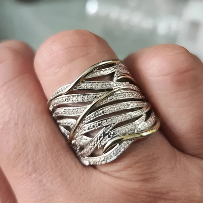 Zilveren en Gouden Geweven Band Ring