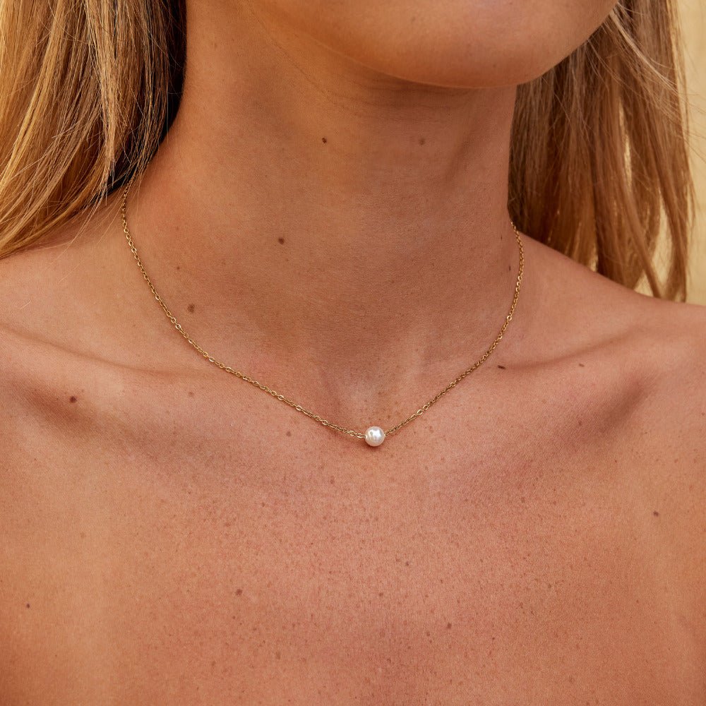 Solitaire Gouden Parel Ketting