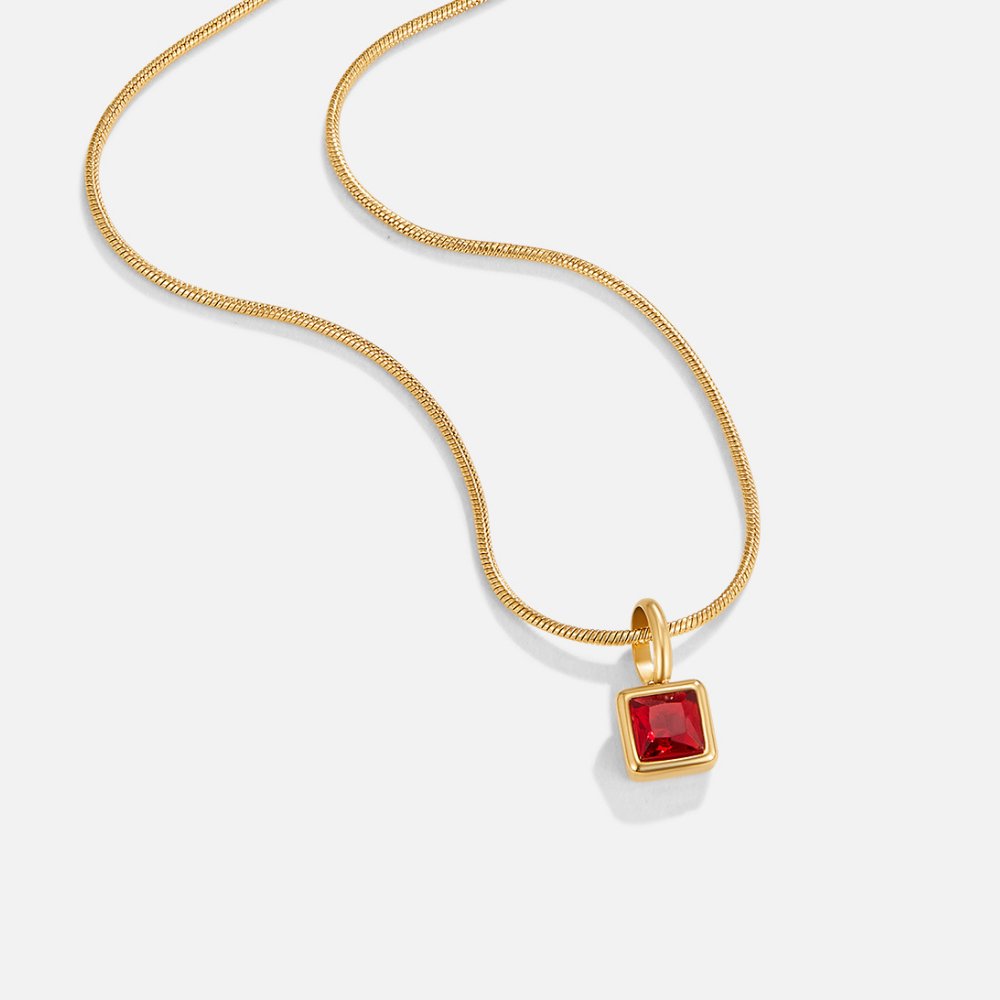 Vierkante Hanger Geboortesteen Ketting
