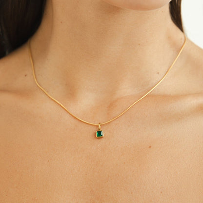 Vierkante Hanger Geboortesteen Ketting