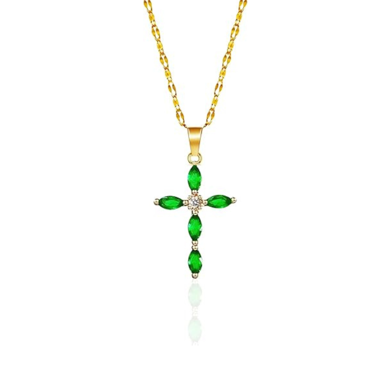 Gouden Smaragden Marquise Kruis Ketting