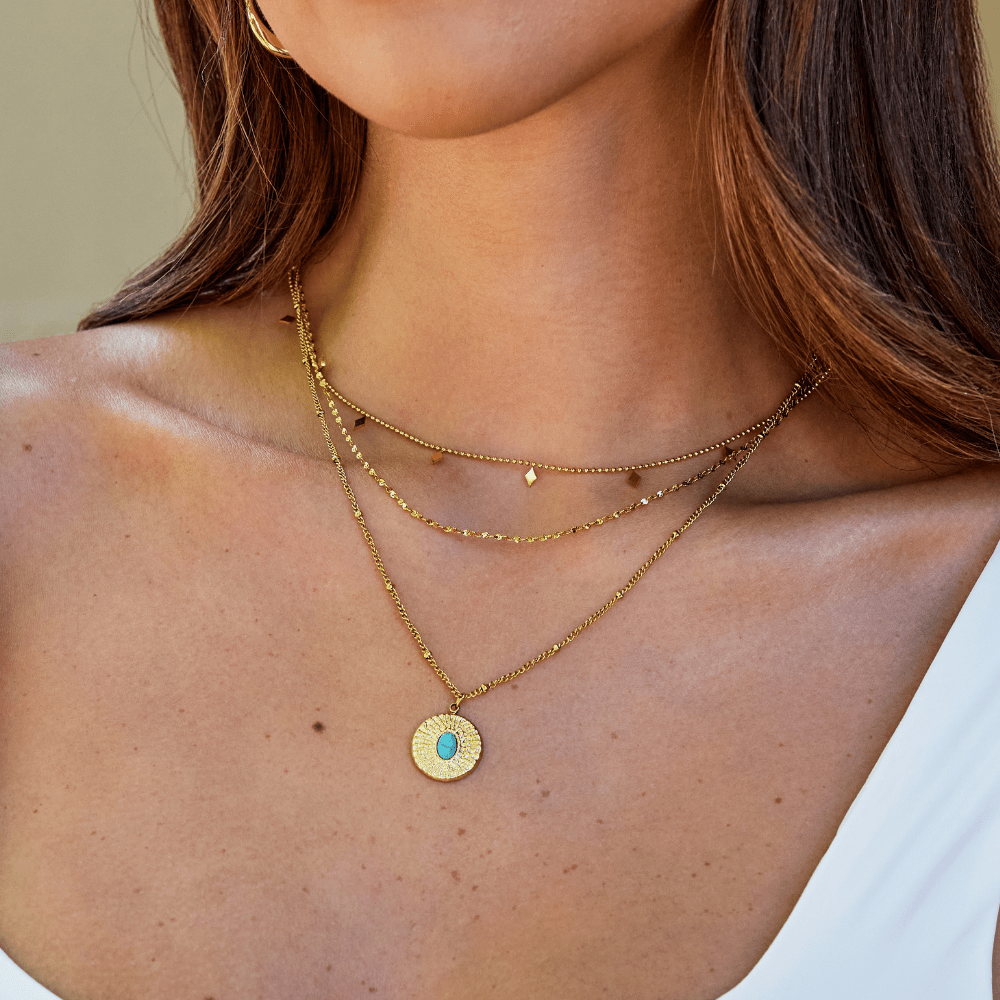 Turquoise Steen Munt Ketting