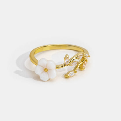 Gouden Bloemen en Leaf Open Ring
