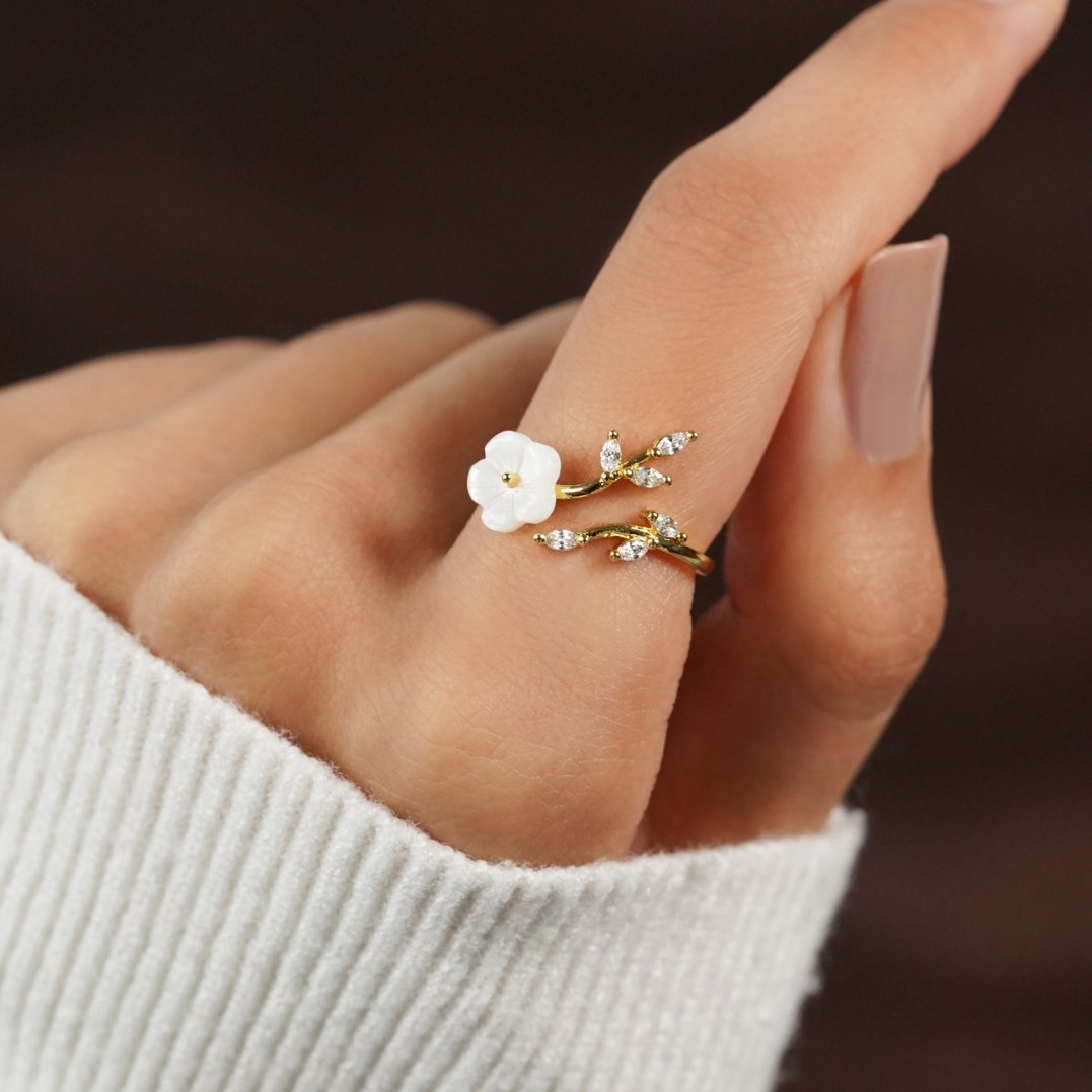 Gouden Bloemen en Leaf Open Ring