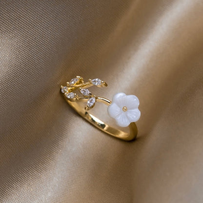 Gouden Bloemen en Leaf Open Ring