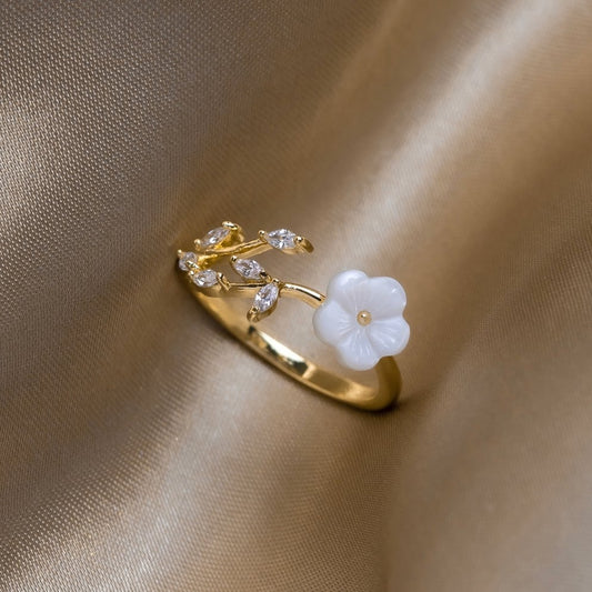 Gouden Bloemen en Leaf Open Ring