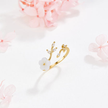 Gouden Bloemen en Leaf Open Ring