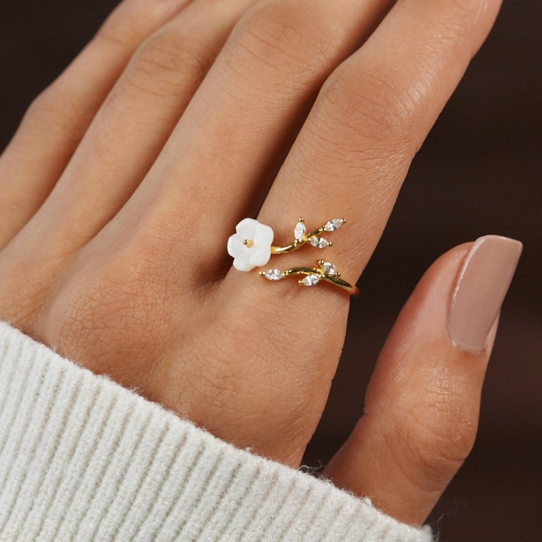 Gouden Bloemen en Leaf Open Ring